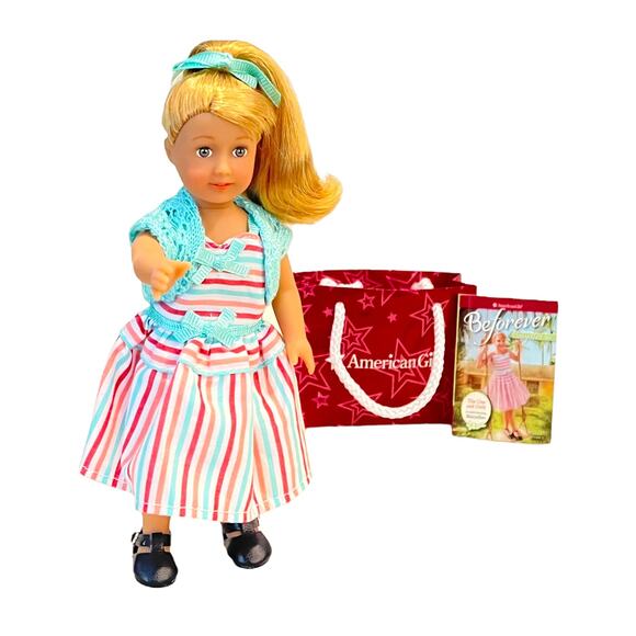 American Girl MaryEllen Doll Mini 50s Meet Outfit Hair Tie Dress Panty Book Bag - Picture 5 of 5